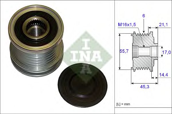 Купить запчасть INA - 535003610 Ременной шкив генератора AUDI A4 1.6-2.0 (00-), A6 2.0 (01-05)