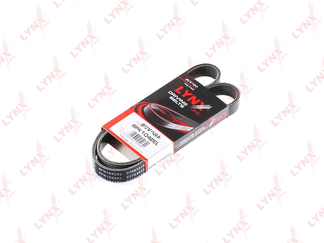 Купить запчасть LYNX - 6PK1042EL Ремень поликлиновой эластичный подходит для FORD Focus I-II 1.4-1.6 98 /C-Max 1.6 07 / Fiesta 1.25-1.6 02 /  Fusion 1.25-1.6 02, MAZDA 2 1.25-1.6, VOLVO C30 1.6 06 / S40 1.6 05 6PK1042EL