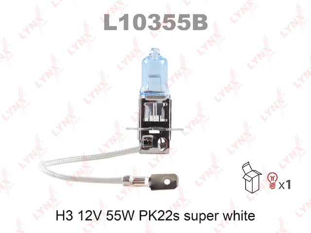 Купить запчасть LYNX - L10355B Лампа галогеновая H3 12V 55W PK22S SUPER WHITE  L10355B