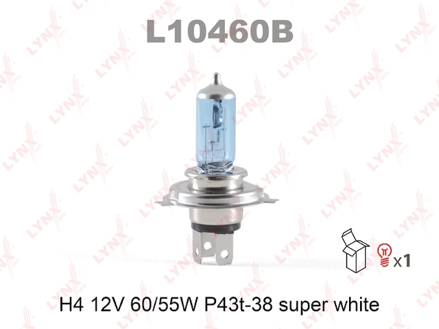 Купить запчасть LYNX - L10460B Лампа галогеновая H4 12V 60/55W P43T-38 SUPER WHITE  L10460B