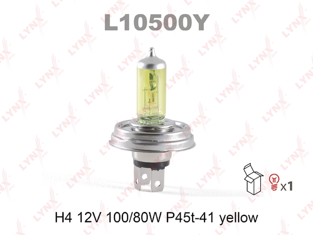 Купить запчасть LYNX - L10500Y Лампа галогеновая H4 12V 100/80W P45T-41 YELLOW L10500Y