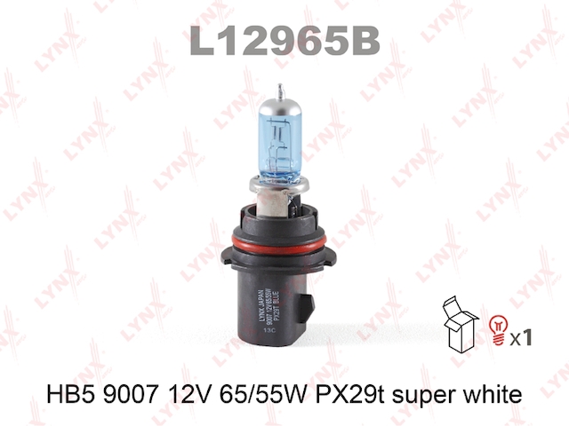 Купить запчасть LYNX - L12965B Лампа галогеновая HB5 9007 12V 65/55W PX29T SUPER WHITE L12965B