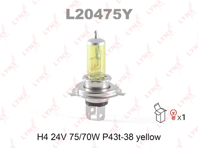 Купить запчасть LYNX - L20475Y Лампа галогеновая H4 24V 75/70W P43T-38 YELLOW  L20475Y