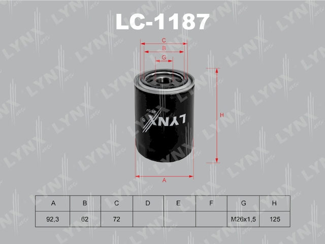Купить запчасть LYNX - LC-1187 Фильтр масляный подходит для HYUNDAI H-1/Starex 08/Terracan 01, KIA Pregio 97/ Sorento 02-09 LC-1187