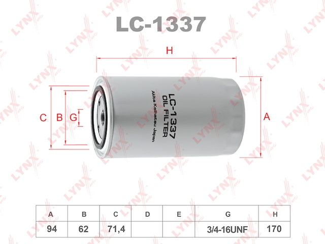 Купить запчасть LYNX - LC-1337 Фильтр масляный подходит для VW Transporter 4 2.4D-2.5TD 90-03/LT 2.4D-TD 92, VOLVO 740/760/940 2.4TD 94 LC-1337