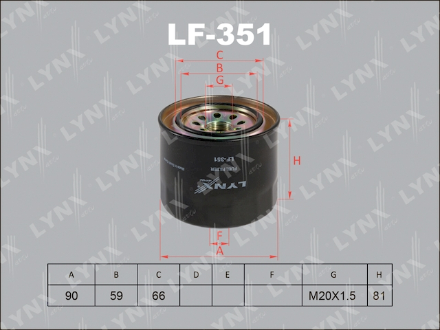 Купить запчасть LYNX - LF-351 Фильтр топливный подходит для MITSUBISHI Canter 2.9D 96/3.3D 86 LF-351