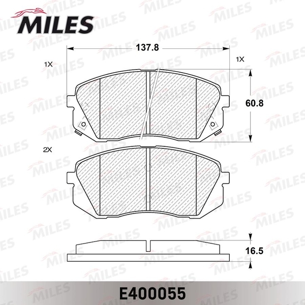 Купить запчасть MILES - E400055 Колодки тормозные передние (без датчика) (Смесь Low-Metallic) HYUNDAI ix35 10-/KIA SPORTAGE 10-/CARENS 02- (TRW GDB3461) E400055