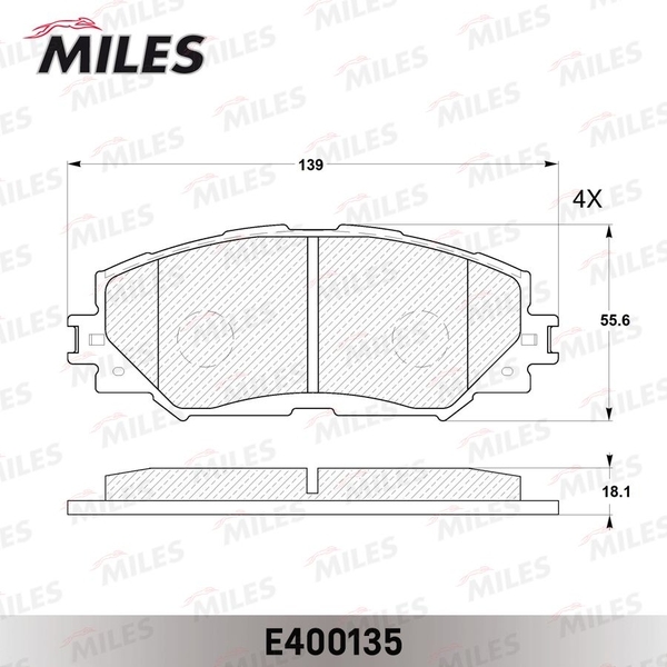 Купить запчасть MILES - E400135 Колодки тормозные передние (без датчика) (Смесь Low-Metallic) TOYOTA AURIS 1.4-1.6 07-/COROLLA 1.4 07-/RAV 4 06- (TRW GDB3425) E400135