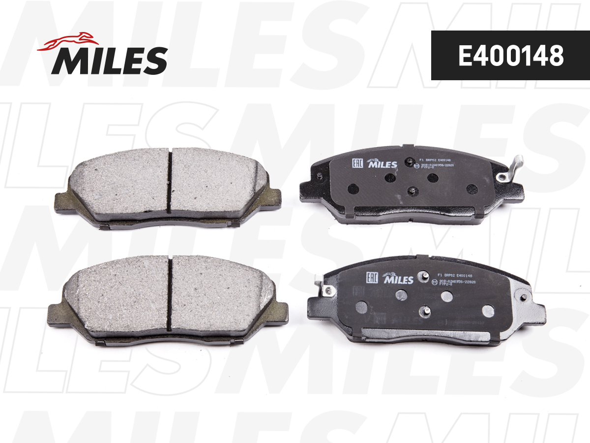 Купить запчасть MILES - E400148 Колодки тормозные передние (без датчика) (Смесь Low-Metallic) (HYUNDAI SANTA FE I-III, KIA SORENTO II, SSANYONG ACTYON II) (TRW GDB3418) E400148