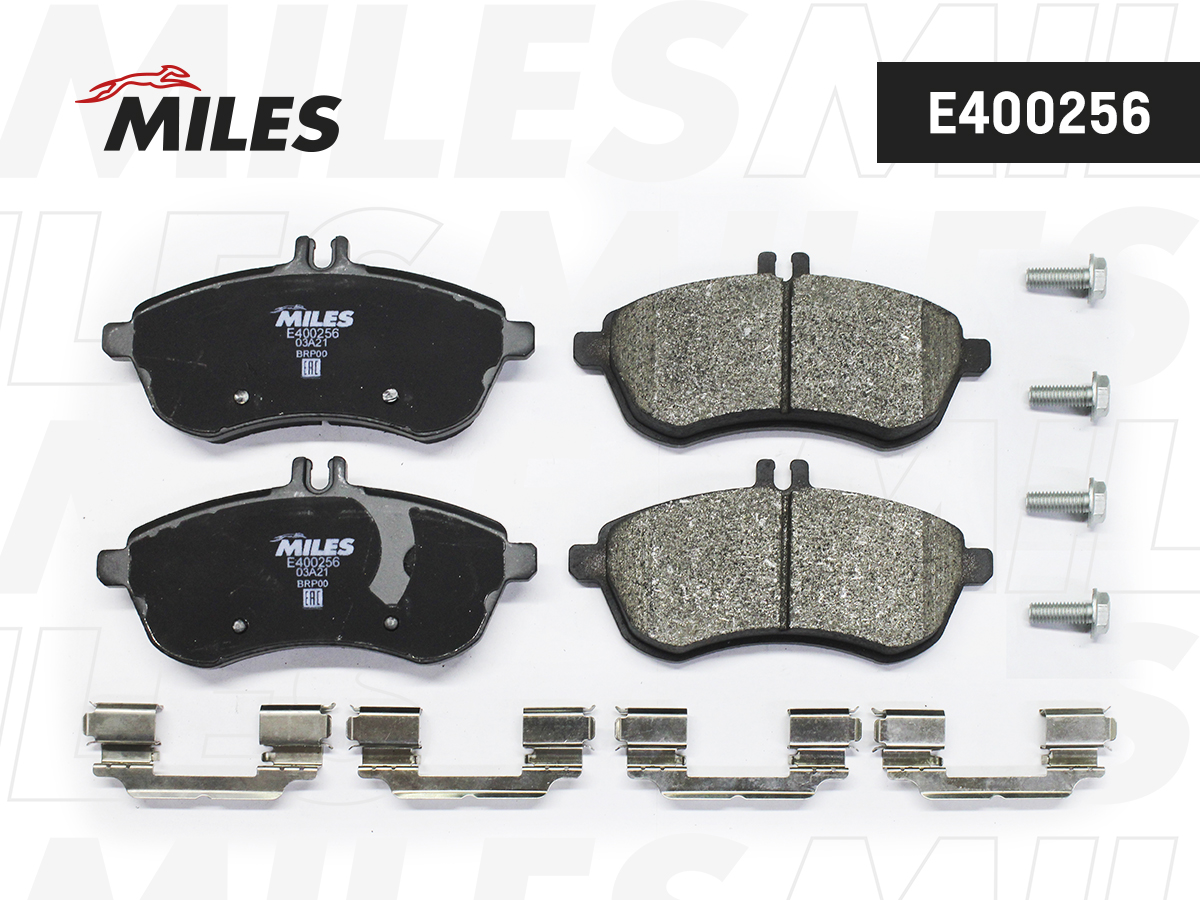 Купить запчасть MILES - E400256 Колодки тормозные передние (без датчика + болты) (Смесь Low-Metallic) (MB W204/W212) (TRW GDB1736) E400256