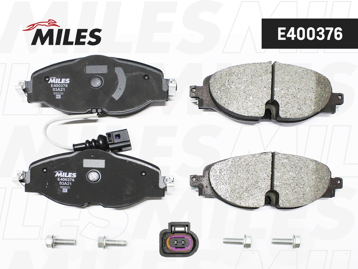 Купить запчасть MILES - E400376 Колодки тормозные передние (с датчиком) (Смесь Low-Metallic) AUDI A3/SKODA OCTAVIA/VW GOLF 12-/PASSAT 14- (TRW GDB1956) E400376