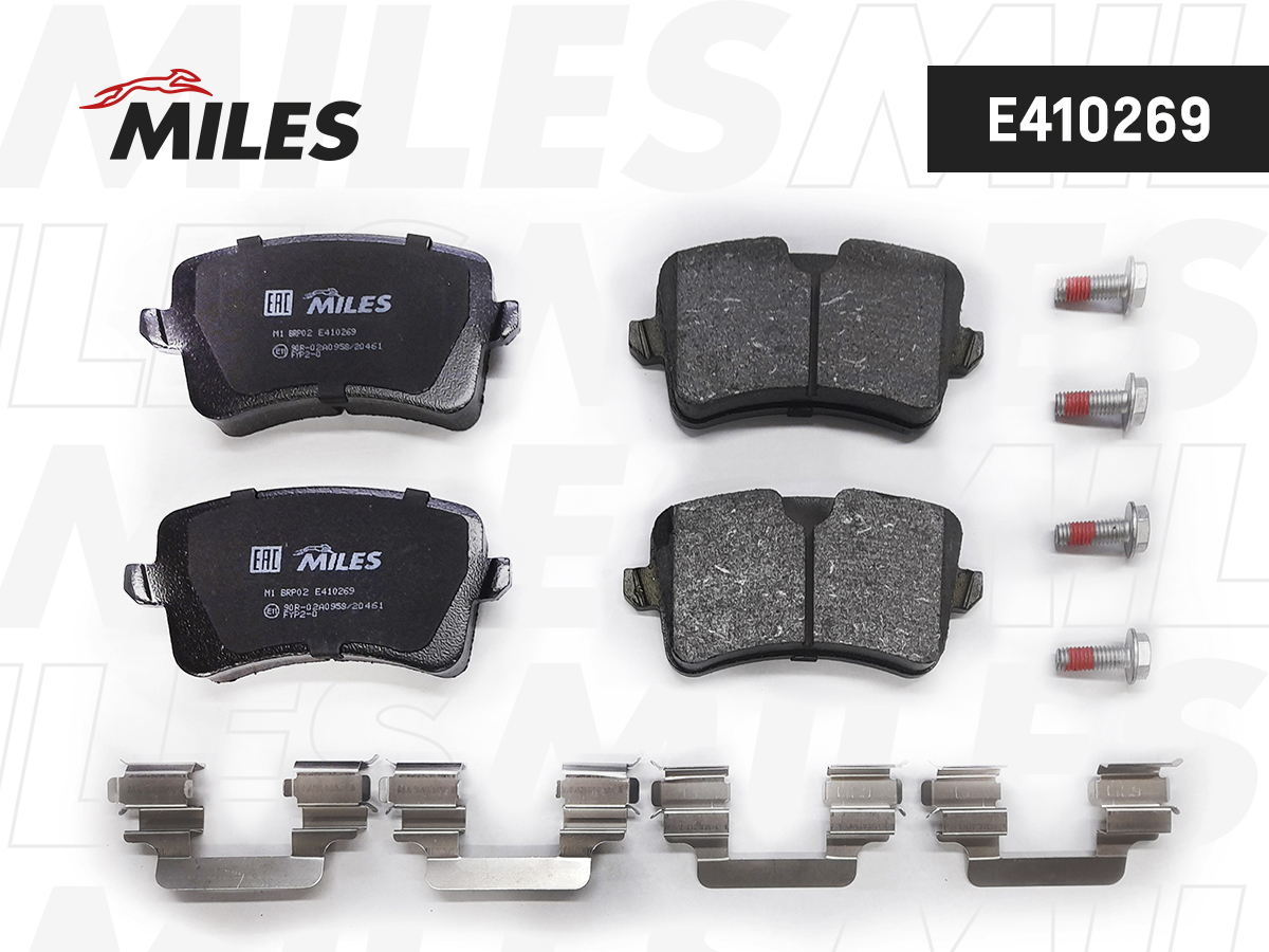 Купить запчасть MILES - E410269 Колодки тормозные задние (без датчика + болты) (Смесь Low-Metallic) (AUDI A4/A5/Q5 1.8-3.2 07-) (TRW GDB1765) E410269