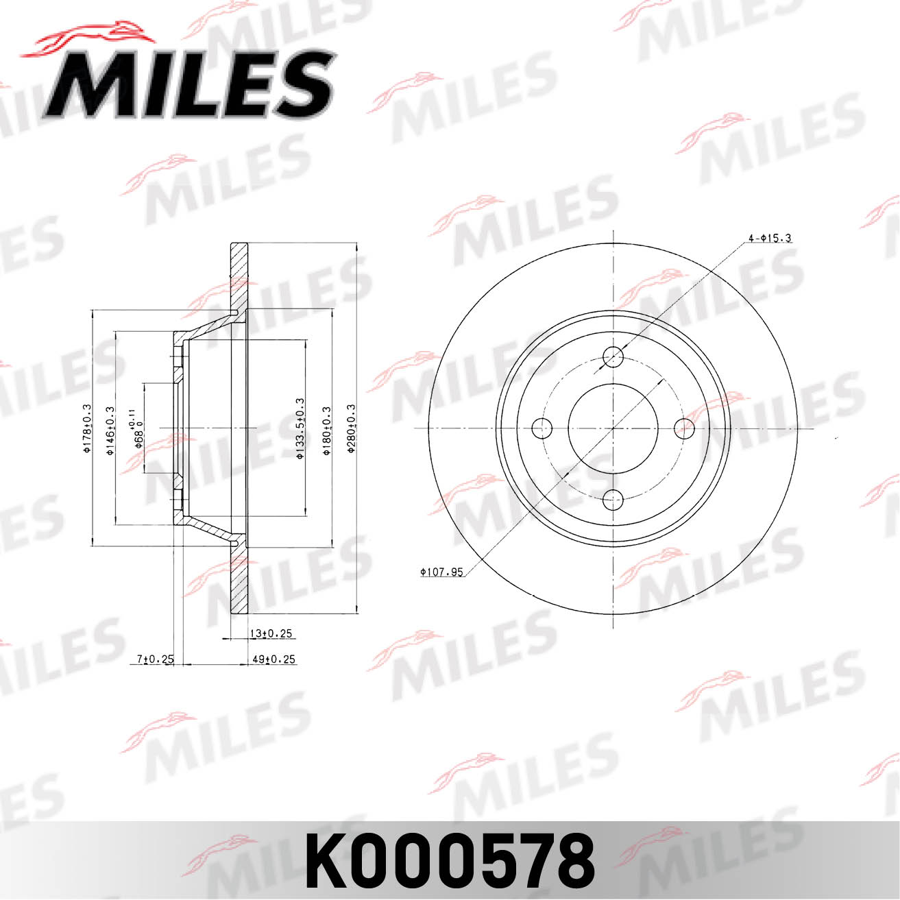 Купить запчасть MILES - K000578 Диск тормозной передний AUDI 80 1.6-2.0 МКПП 08.92-96 (TRW DF2597) K000578