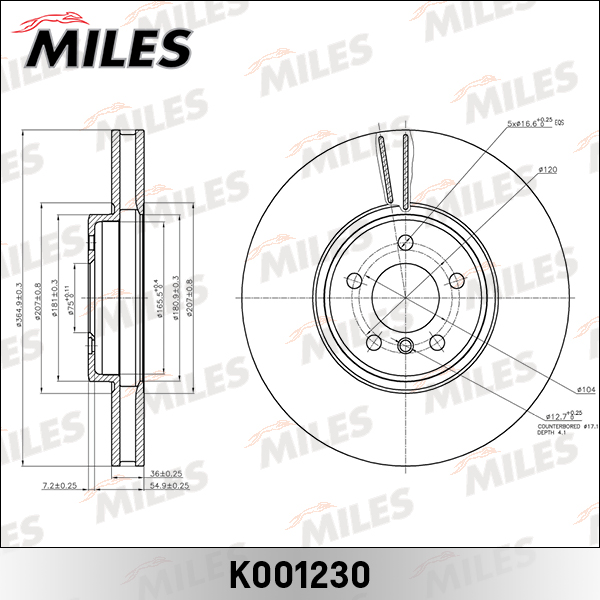 Купить запчасть MILES - K001230 Диск тормозной передний D365мм. BMW X5 E70/X6 E71 (TRW DF6408S) K001230