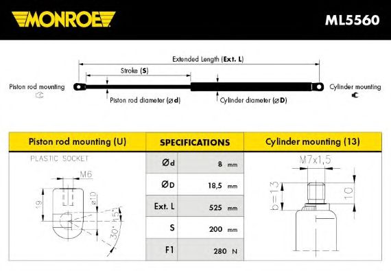 Купить запчасть Monroe - ML5560 Амортизатор капота MERCEDES CLK200/CLK220/CLK240/CLK270/CLK280/CLK320/CLK350/CLK500/CLK55 AMG/CLK63 AMG/C160/C180/C200/C22