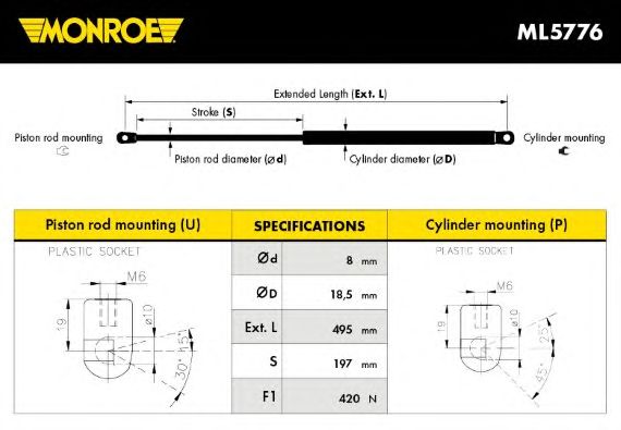 Купить запчасть Monroe - ML5776 Амортизатор крышки багажника зад прав/лев CITROEN C-Crosser, MITSUBISHI Outlander, PEUGEOT 4007