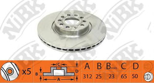 Купить запчасть NIBK - RN1377 Диск тормозной AUDI A3/VW GOLF V/VI/PASSAT/TIGUAN передний D312мм RN1377