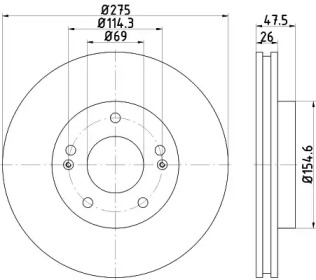 Купить запчасть Nisshinbo - ND6027K Диск тормозной перед HYUNDAI ELANTRA Saloon (HD) 1.6 CVVT 06.2006 - 06.2011 <=> HYUNDAI ELANTRA Saloon (HD) 1.6 CRDi 11.2005 - 12.2011