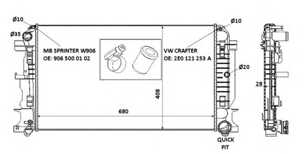 Купить запчасть NRF - 53885 Радиатор двигателя (Al) MERCEDES Sprinter 2.2D 07- 53885