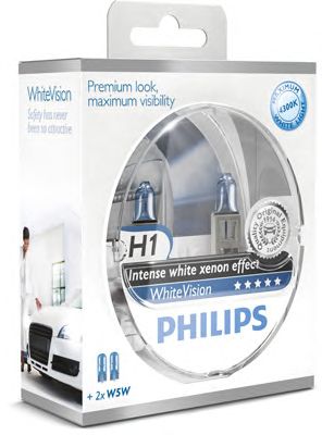 Купить запчасть PHILIPS - 12258WHVSM Лампа для автомобильных фар WhiteVision H1/12 В/55 Вт