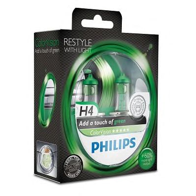 Купить запчасть PHILIPS - 12342CVPGS2 Лампа для автомобильных фар, зеленый ColorVision H4/12 В/60/55 Вт