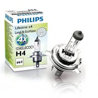 Купить запчасть PHILIPS - 12342LLECOC1 Лампа для автомобильных фар LongLife H4/12 В/60/55 Вт