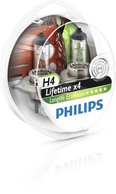 Купить запчасть PHILIPS - 12342LLECOS2 Лампа для автомобильных фар LongLife EcoVision H4/12 В/60/55 Вт