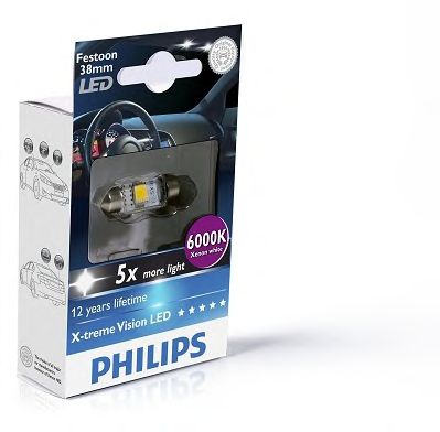 Купить запчасть PHILIPS - 128596000KX1 Светодиодные лампы для салона X-tremeVision LED Фестон C5W, 38 мм/Дневной свет 6000 К/Localizer1