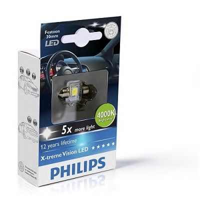 Купить запчасть PHILIPS - 129404000KX1 PHILIPS X-tremeVision LED C5W, Festoon 30 мм, яркий белый свет 4000K 12V 0.8W, 1 шт., 129404000KX1