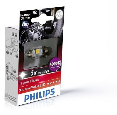 Купить запчасть PHILIPS - 249446000KX1 PHILIPS X-tremeVision LED C5W, Festoon 38 мм, дневной свет 6000K 24V 1W, 1 шт., 249446000KX1