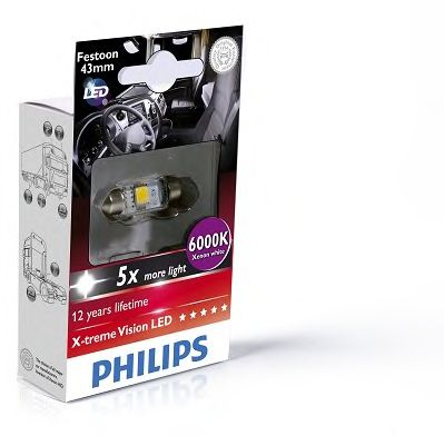 Купить запчасть PHILIPS - 249466000KX1 PHILIPS X-tremeVision LED C5W, Festoon 43 мм, дневной свет 6000K 24V 1W, 1 шт., 249466000KX1