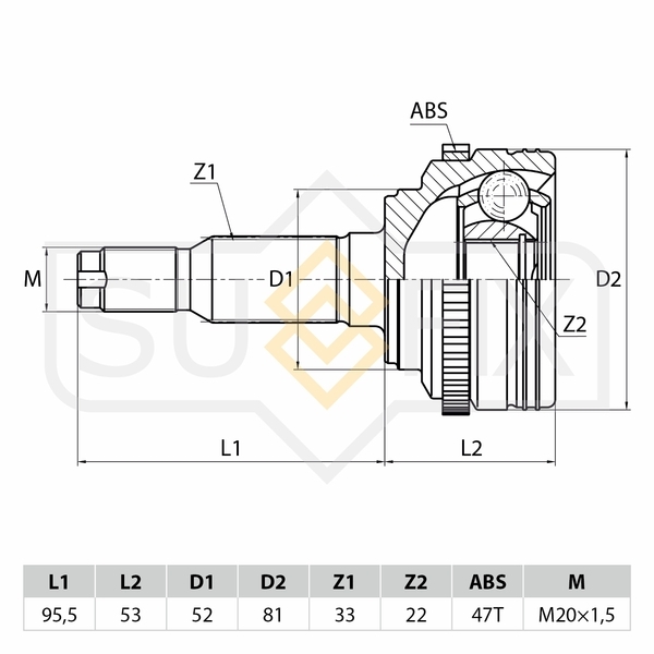 Купить запчасть SUFIX - ST1009 ШРУС наружный перед прав/лев CHEVROLET Lacetti 1.4-1.8 05> / Nubiria 1.6 05>, DAEWOO Nubiria 1.8 03>