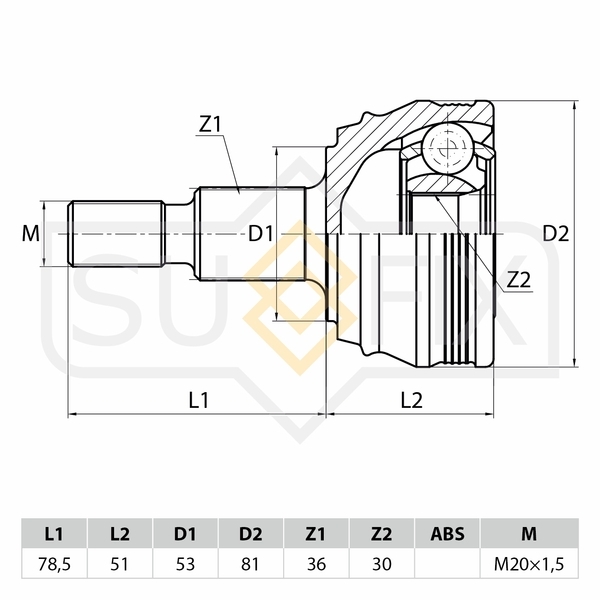 Купить запчасть SUFIX - ST1016 ШРУС наружный перед прав/лев AUDI A3 1.6 96-00/A6 2.8 99-05, SKODA Octavia 1.4-1.9D 97>, VW Bora 1.4-1.9D 98-05/Golf IV 1.4-1.9D 97-05