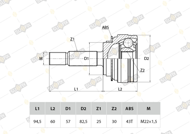 Купить запчасть SUFIX - ST1038 ШРУС наружный перед прав/лев MITSUBISHI Lancer(CS) 1.6MT 03>