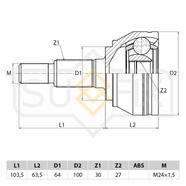 Купить запчасть SUFIX - ST1064 ШРУС наружный перед прав/лев VW Touareg(7L_) 3.0D-6.0 02-10, AUDI Q7 3.0D-4.2 06>