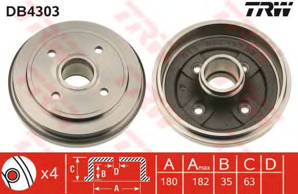 Купить запчасть TRW - DB4303 Барабан тормозной OPEL AGILA (H00), SUZUKI WAGON R+ (MM) DB4303