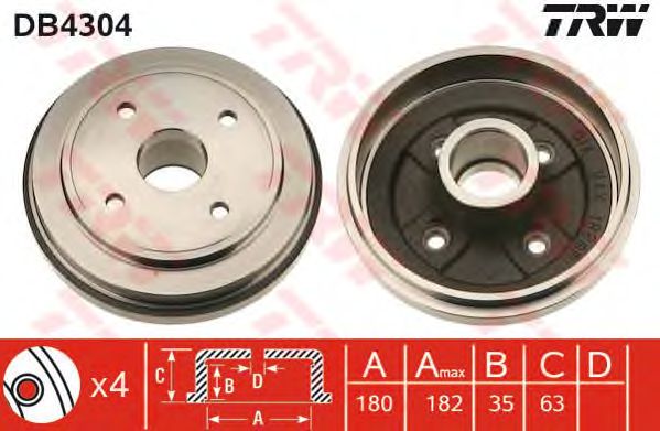 Купить запчасть TRW - DB4304 Барабан тормозной OPEL AGILA A, SUZUKI WAGON R+ DB4304