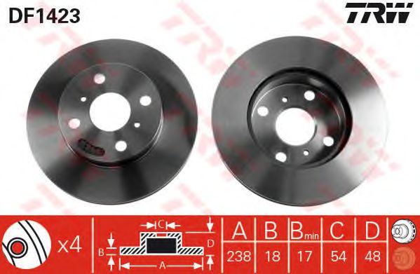 Купить запчасть TRW - DF1423 Диск тормозной перед HOLDEN NOVA 1989 - 1994TOYOTA COROLLA 1983 - 2001, COROLLA FX 1985 - 1987