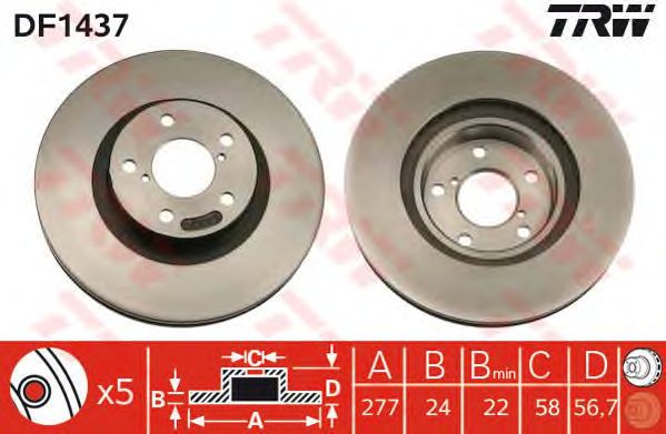 Купить запчасть TRW - DF1437 Диск тормозной передний SUBARU FORESTER (SF, SG, SH), IMPREZA (GP, GH) DF1437