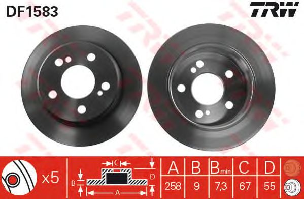 Купить запчасть TRW - DF1583 Диск тормозной задний MERCEDES C W201, W202, E W124 DF1583