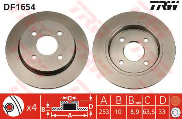 Купить запчасть TRW - DF1654 Диск тормозной перед FORD FIESTA V 2005 >>, FOCUS 1998 - 2005, SCORPIO I 1993 - 1994, SCORPIO II 1994 - 1998, SIERRA 1982 - 1993FORD AUSTRALIA FIESTA 2007 - 2009, FOCUS 2002 - 2005