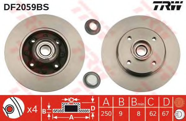 Купить запчасть TRW - DF2059BS Диск тормозной задний CITROEN C3 II, C4, PEUGEOT 207, 208 DF2059BS