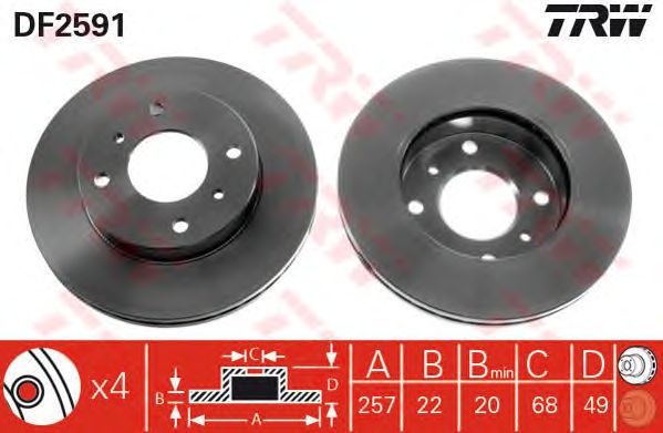 Купить запчасть TRW - DF2591 Диск тормозной перед NISSAN ALMERA II (N16) 1.5 10.2002 -  <=> NISSAN ALMERA II Hatchback (N16) 1.5 10.2002 - 