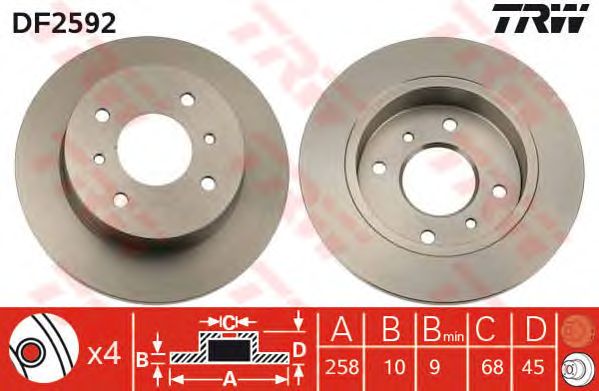 Купить запчасть TRW - DF2592 Диск тормозной зад NISSAN ALMERA II (N16) 1.5 10.2002 -  <=> NISSAN ALMERA II (N16) 1.8 10.2002 - 