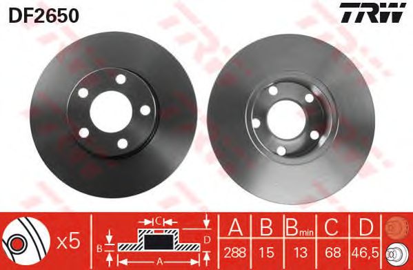 Купить запчасть TRW - DF2650 Диск тормозной перед AUDI 100 1990 - 1994, A4 1995 - 2001, A6 1994 - 1997AUDI 100 1990 - 1994, A4 1994 - 2001, A6 1994 - 1997