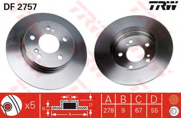 Купить запчасть TRW - DF2757 Диск тормозной задний MERCEDES W202, W203, W210 DF2757