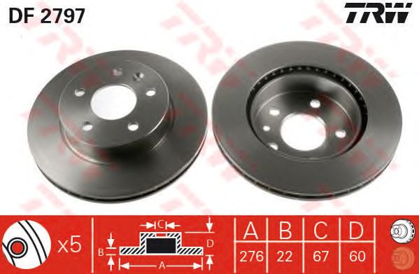 Купить запчасть TRW - DF2797 Диск тормозной перед MERCEDES-BENZ VITO Box (638) 108 CDI 2.2 (638.094) 03.1999 - 07.2003 <=> MERCEDES-BENZ VITO Box (638) 108 D 2.3 (638.064, 638.068) 03.1997 - 07.2003