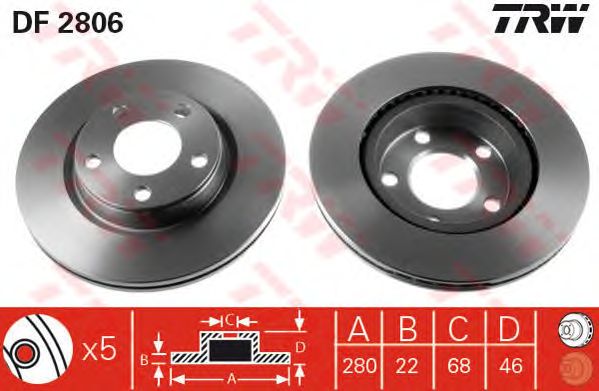 Купить запчасть TRW - DF2806 Диск тормозной перед VW PASSAT (3B3) 1.8 T 20V 11.2000 - 05.2005 <=> VW PASSAT (3B2) 1.6 10.1996 - 11.2000