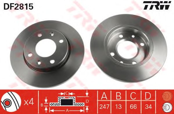 Купить запчасть TRW - DF2815 Диск тормозной перед PEUGEOT 206 Hatchback (2A/C) 1.4 i 09.1998 -  <=> PEUGEOT 206 Saloon 1.4 03.2007 - 