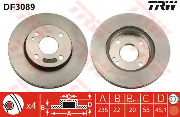 Купить запчасть TRW - DF3089 Диск тормозной перед MAZDA 323 C V (BA) 1.5 16V 08.1994 - 09.1998 <=> MAZDA 323 F VI (BJ) 1.5 16V 09.1998 - 01.2001